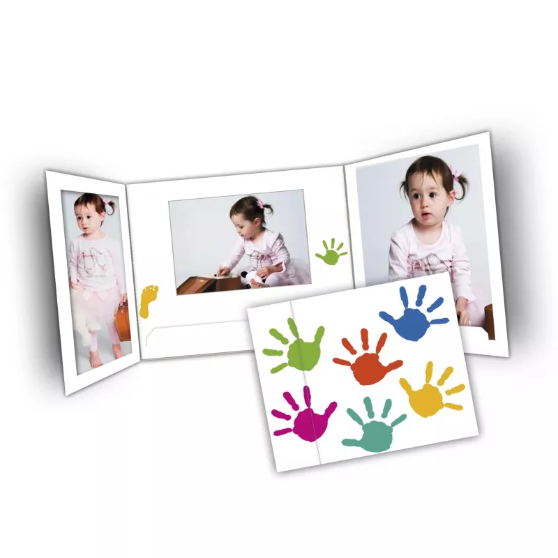 DAIBER Hands Portrait Photo Folders 13x18 cm, 25-Pack, White with Multicoloured Handprint Design