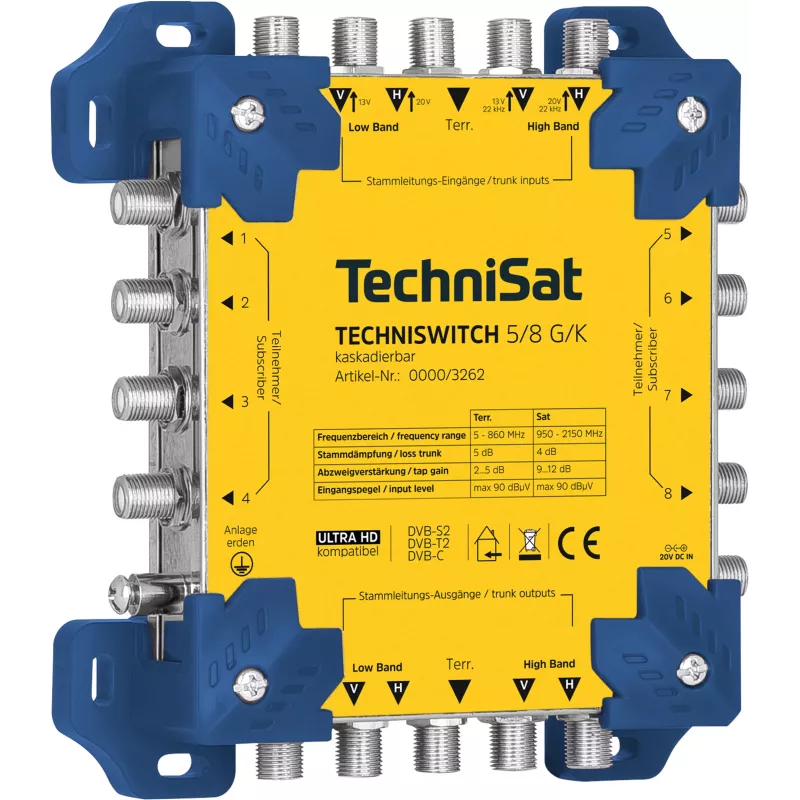 TechniSat TECHNISWITCH 5/8 G/K Multiswitch, 8 Outputs, 4 Satellite Inputs, 1 Terrestrial Input, DiSEqC 2.0