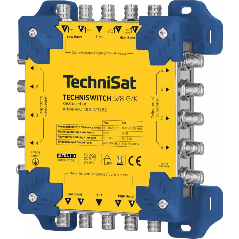 TechniSat TECHNISWITCH 5/8 G/K Multiswitch, 8 Outputs, 4 Satellite Inputs, 1 Terrestrial Input, DiSEqC 2.0