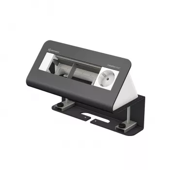Kindermann CablePort desk² 4 vietų stalviršio jungčių panelė – 4 Schuko lizdai, 2x RJ45 Cat.6A, 2x USB-A, 1x HDMI, 1x USB-C, juoda