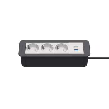 Kindermann CP Office Frame 4-Fold Desk Connectivity Module with 3x Schuko Outlets and 1x USB-A Charging Port (7551000223)