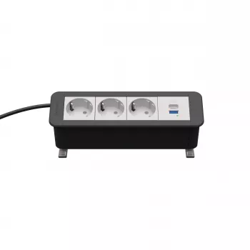 Kindermann CP Office desk 4-f stalviršio lizdų blokas su 3x lizdu ir 1x USB PD