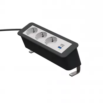 Kindermann CP Office desk 4-f stalviršio lizdų blokas su 3x lizdu ir 1x USB PD