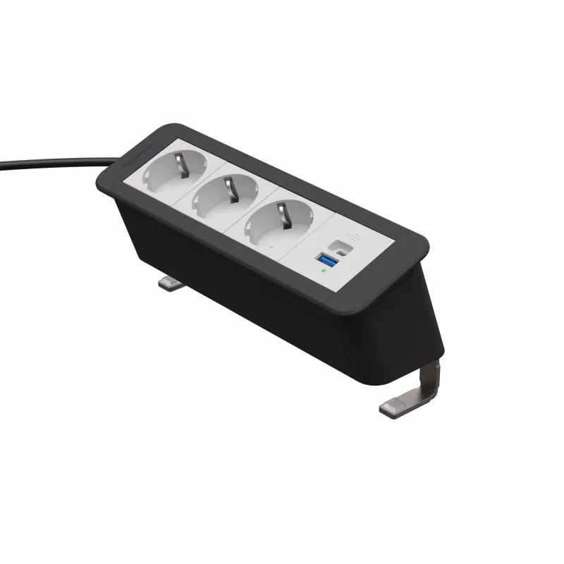 Kindermann CP Office desk 4-f stalviršio lizdų blokas su 3x lizdu ir 1x USB PD