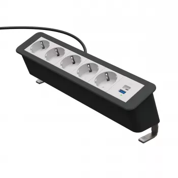 Kindermann CP Office Desk Power Strip 5x Schuko 1x USB-A 3m Black