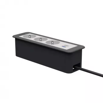 Kindermann CP Office Frame 4-fold 3x Schuko 1x USB-C PD Desk Connectivity Module