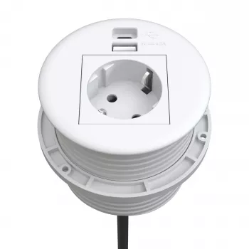 Kindermann CablePort Table White (STS-R90-2 weiß) - Stalo jungčių panelis su 2x Schuko lizdais