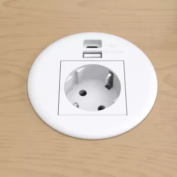 Kindermann CablePort Table White (STS-R90-2 weiß) - Stalo jungčių panelis su 2x Schuko lizdais
