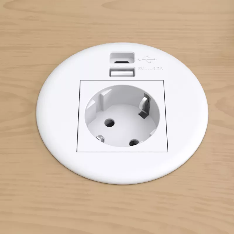 Kindermann CablePort Table White (STS-R90-2 weiß) - Stalo jungčių panelis su 2x Schuko lizdais