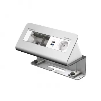 Kindermann CablePort desk² 4-Way 1x Schuko Socket 1x USB-A Charging Silver