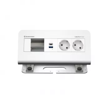 Kindermann CablePort desk² 4-way 2x Power 2x USB Desk Connectivity Module, Aluminium