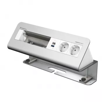 Kindermann CablePort desk² 6 dalių 2x USB įkrovimo stalviršio spaustuko modulis, sidabrinis/juodas
