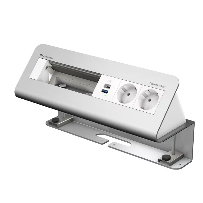 Kindermann CablePort desk² 6-fold 2x USB Charging Desk Clamp Module Silver/Black