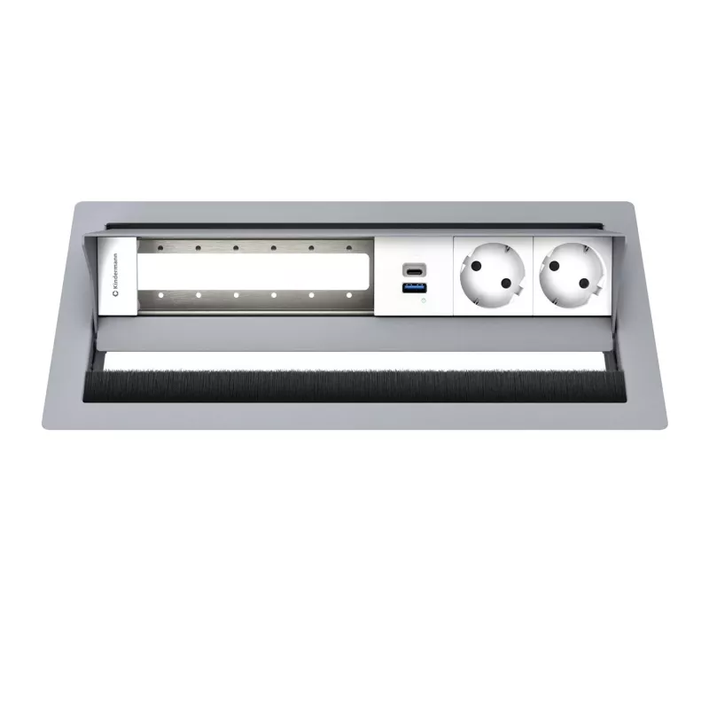 Kindermann CP Standard² 6-lizdų stalo jungčių panelis su 2x maitinimo lizdais, 1x USB-A įkrovimo prievadu, HDMI, RJ45