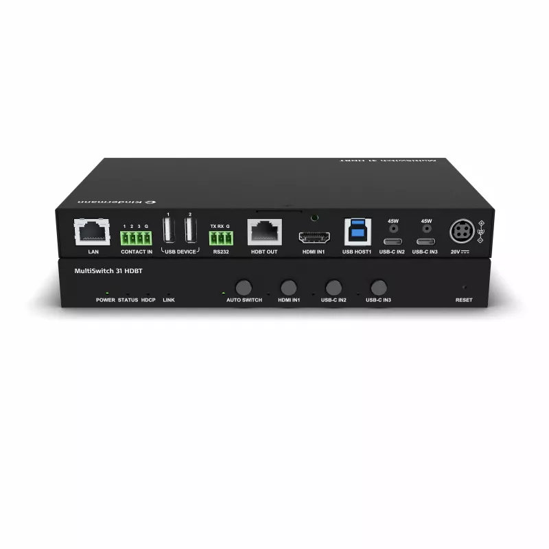 Kindermann MultiSwitch 31 HDBT 2.0 Transmitter / Presentation Switch - 3x1 USB-C & HDMI over HDBaseT - Telnet - RS-232 - 4K UHD