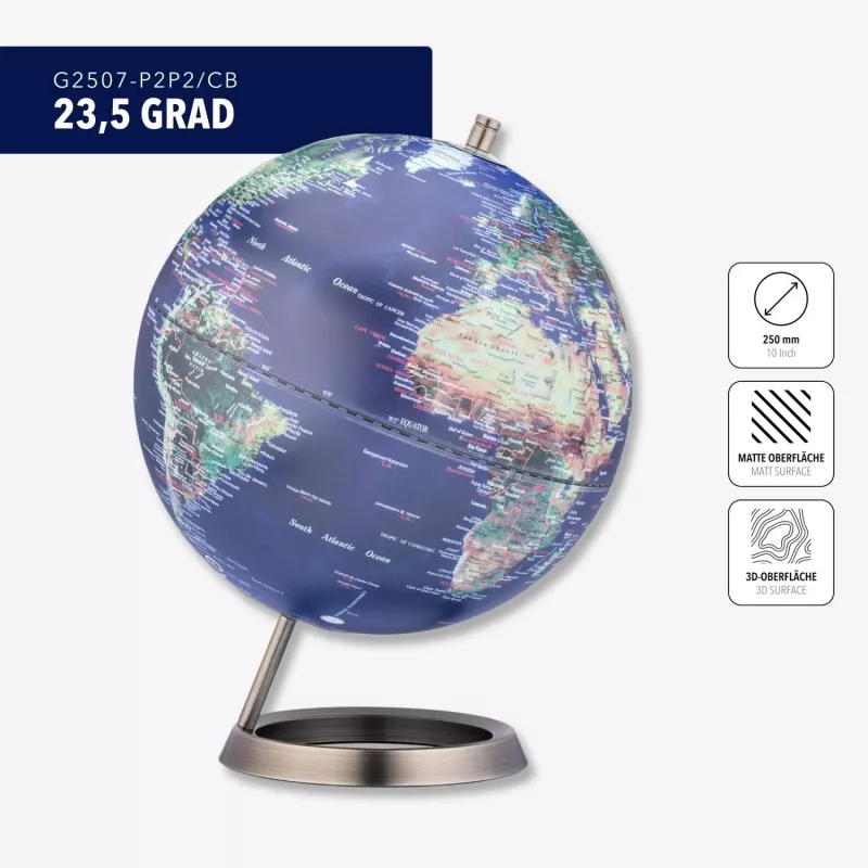 Stalinis gaublys TROIKA Globe 23.5 Degrees (G2507-P2P2/CB) – popieriaus prispaudėjas su chromuotu pagrindu, 60 mm