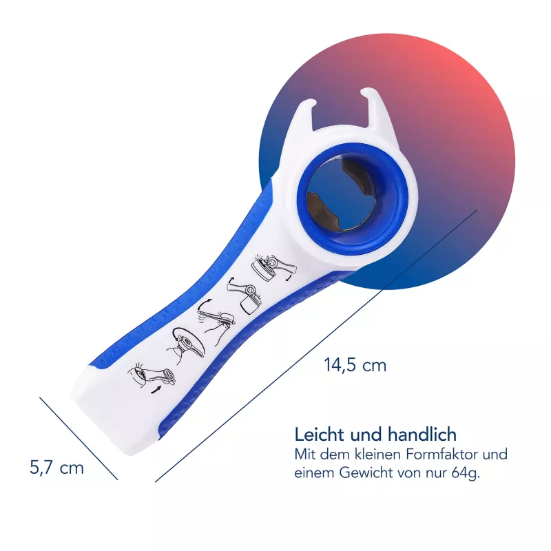 First Aid Only 5-in-1 Multi-Opener for Bottles and Cans, White/Blue, Reduces Effort