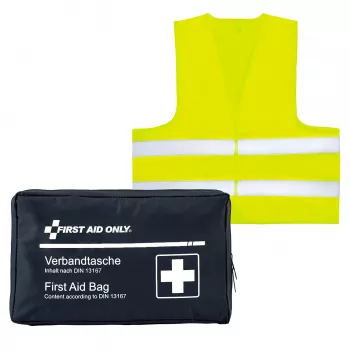 First Aid Only Motociklo pirmosios pagalbos rinkinys DIN 13167 mėlynas su įspėjamąja liemene
