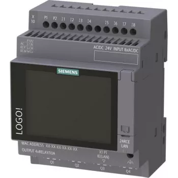 Siemens LOGO! 24 RCE Loginis modulis su ekranu, 24V AC/DC, 8 skaitmeniniai įėjimai, 4 relių išėjimai, Ethernet