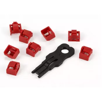 ALLNET TP/RJ45 Blocker Red 10-Pack su saugos raktu, dulkių dangteliu, tinklo saugos užraktu (ALL-TP-RJ45-Blocker-10PCS)