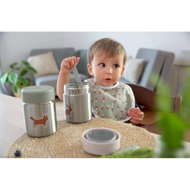 Lassig Little Forest Fox maisto termosas, 315 ml, dvigubų sienelių nerūdijantis plienas, nepraleidžia skysčių, žalios spalvos