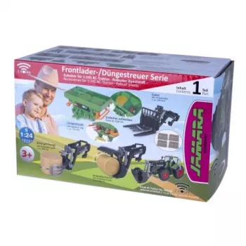 Jamara Front Loader su šakėmis ir 4 šieno ritiniais RC traktoriui 1:14 (423286)