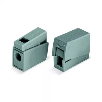 WAGO 224-101 1-Conductor 2-Way Push-in CAGE CLAMP Terminal Block, 400 V, 24 A, 0.5-2.5 mm², Transparent/Grey