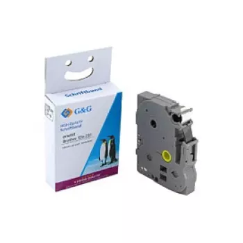 G&G suderinama etikečių juosta 12mm x 8m juoda ant balto laminuota, skirta Brother TZe-231