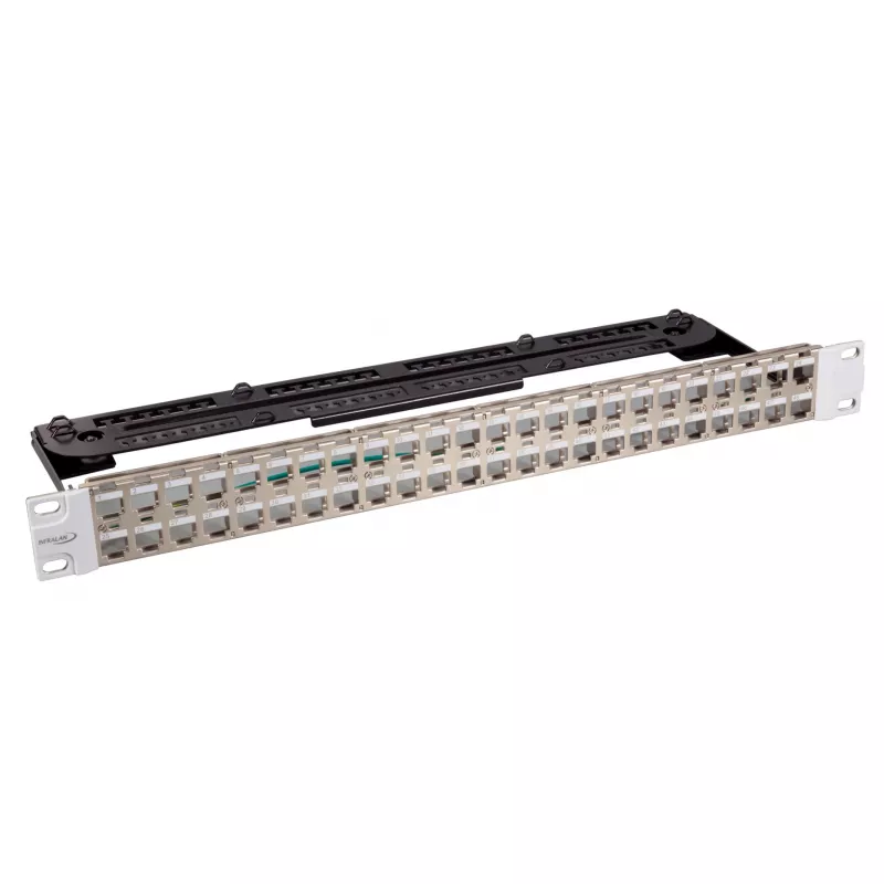 EFB Elektronik 19 colių 24 prievadų 1U paskirstymo skydelis „Keystone“ moduliams, anglies juodos spalvos (RAL 9005)