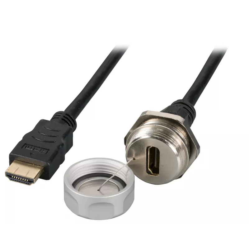 EFB Elektronik IP67 HDMI montuojamas į skydelį lizdas, M25, HDMI A-A lizdas-kištukas, serviso jungtis, apsauginė virvelė, 1,0 m
