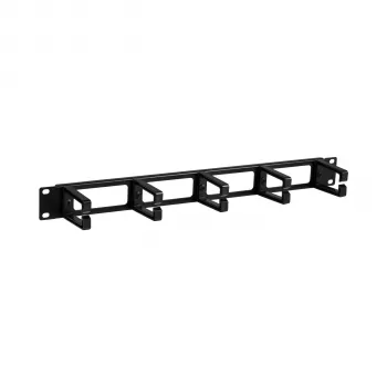 EFB ELEKTRONIK 19 inch 1U kabelių valdymo skydelis su 4 pravedimais ir 5 plastikiniais laikikliais, RAL 9005 juodas