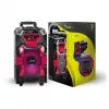 Leicke DJ ROXX TROLLEY PRO nešiojama PA kolonėlių sistema su Bluetooth, 100W RMS, 10 inch žemų dažnių garsiakalbiu, LED šviesomis, vežimėliu, mikrofonu, nuotolinio valdymo pultu