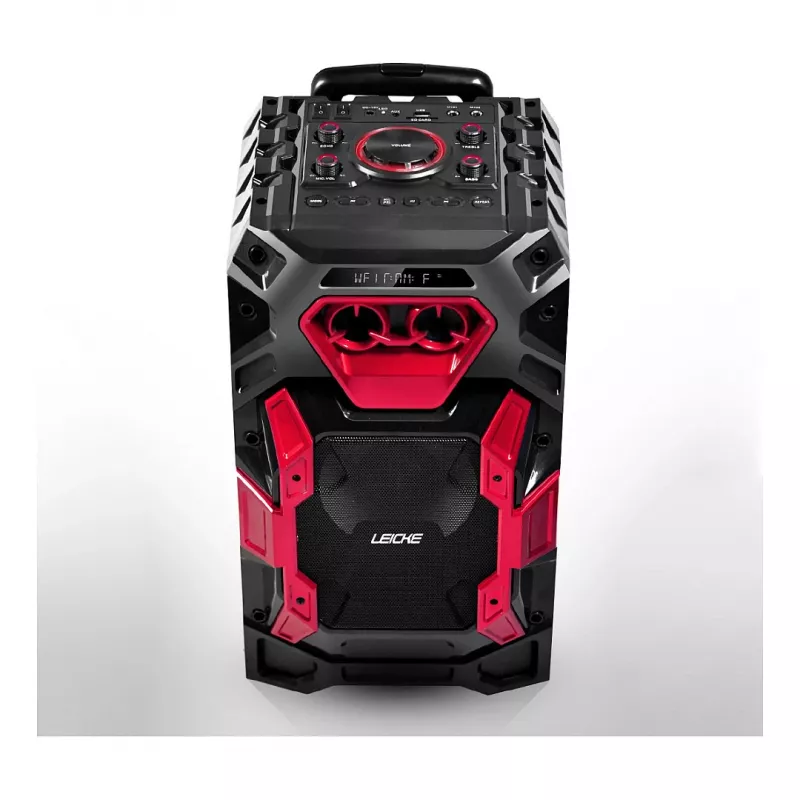 Leicke DJ ROXX TROLLEY PRO nešiojama PA kolonėlių sistema su Bluetooth, 100W RMS, 10 inch žemų dažnių garsiakalbiu, LED šviesomis, vežimėliu, mikrofonu, nuotolinio valdymo pultu