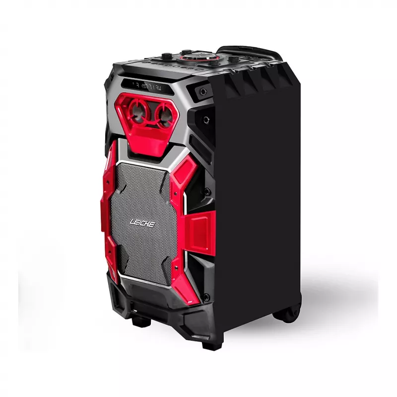 Leicke DJ ROXX TROLLEY PRO nešiojama PA kolonėlių sistema su Bluetooth, 100W RMS, 10 inch žemų dažnių garsiakalbiu, LED šviesomis, vežimėliu, mikrofonu, nuotolinio valdymo pultu