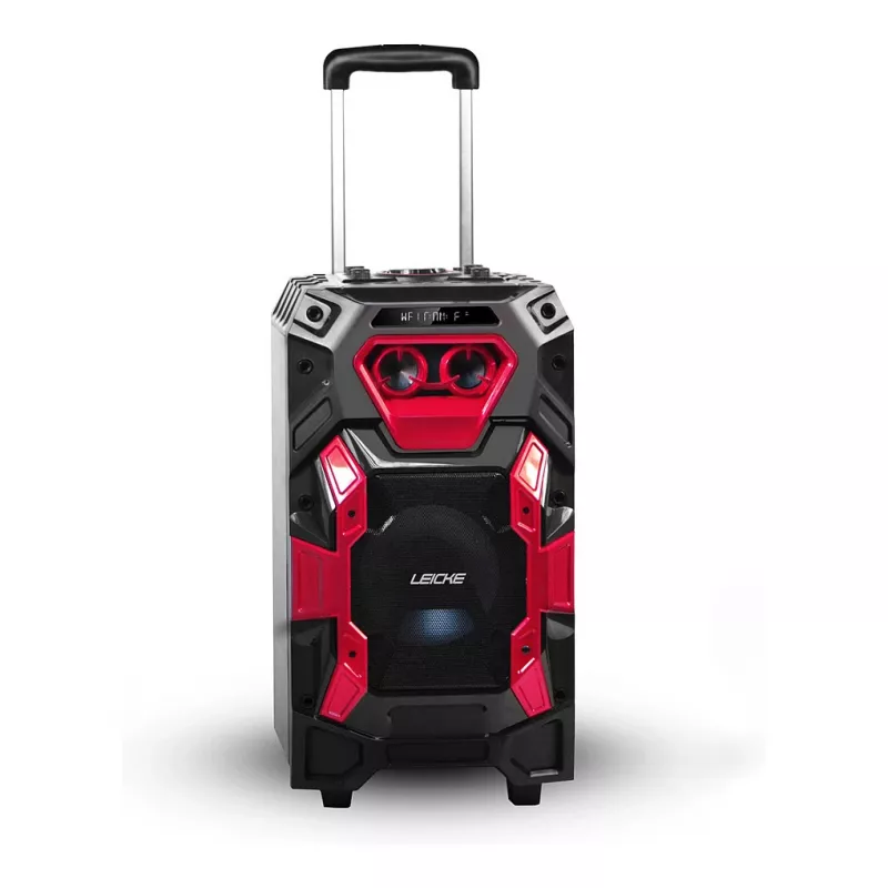 Leicke DJ ROXX TROLLEY PRO nešiojama PA kolonėlių sistema su Bluetooth, 100W RMS, 10 inch žemų dažnių garsiakalbiu, LED šviesomis, vežimėliu, mikrofonu, nuotolinio valdymo pultu