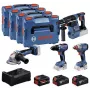 BOSCH POWERTOOLS Combo Kit 18V belaidis gręžtuvas-suktuvas, smūginis suktuvas, plaktukinis gręžtuvas, kampinis šlifuoklis (4 įrankių rinkinys)