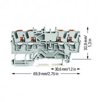 WAGO Feedthrough Terminal Block 4-Conductor Push-in 2,5 mm² Gray