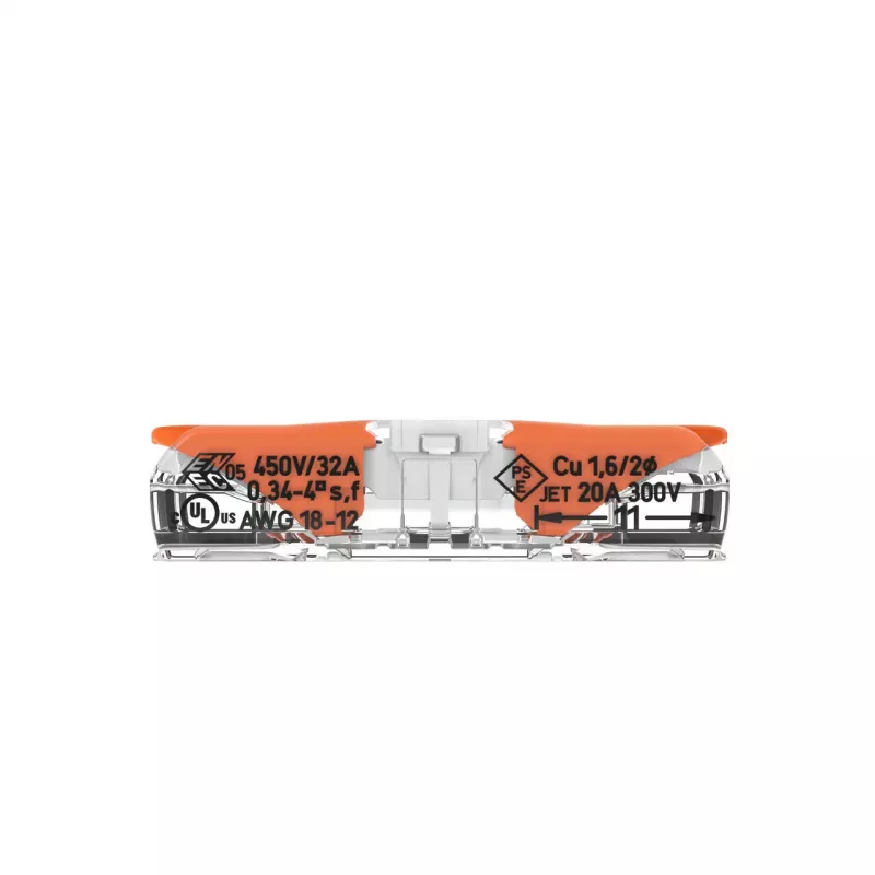WAGO 221-2401 Inline Splicing Connector, 2-Conductor, 0.2-4 mm², 600 Pieces, Transparent/Orange