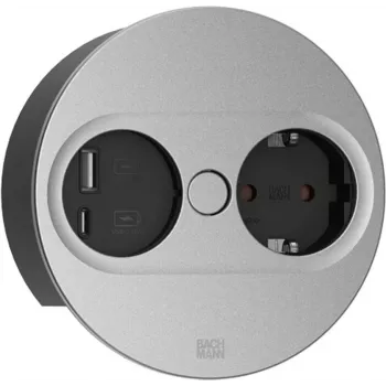 Bachmann TWIST 2 maitinimo blokas su 1x Schuko lizdu ir 1x USB A/C, 2,0 m kabeliu, juodas/nerūdijantis plienas
