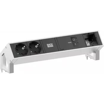 Bachmann DESK2 2x Schuko 1x USB-C 100W 1x Custom Module Slot 1m Cable INOX