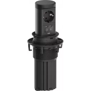 Bachmann ELEVATOR 2 Įtraukiamas Stalo Maitinimo Blokas su 1x Schuko Kištukiniu Lizdu ir 1x USB-C 45W, Kabelis 2,0m, RAL 9005 Juodas