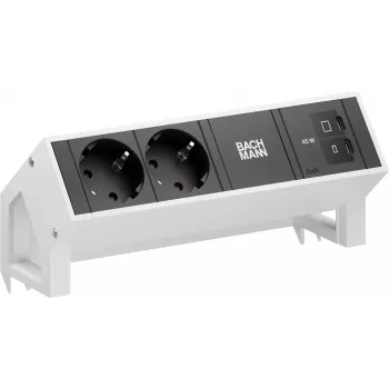 Bachmann DESK2 2x Schuko USB-C 45W 0.2m Pure White RAL9010 Stalo maitinimo modulis
