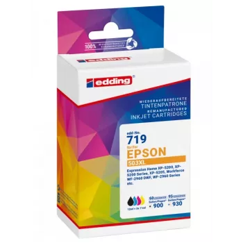 Edding suderinamų rašalo kasečių rinkinys, skirtas Epson 503XL T09R1 juoda, žydra, raudona, geltona (4 vnt.) didelės išeigos