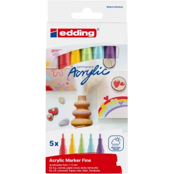 EDDING 5300 Akrilinių markerių rinkinys, įvairios spalvos, 1.0–2.0 mm, 5 vnt. (4-5300-5S-2)
