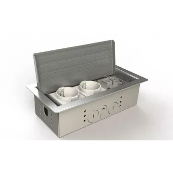 BEP24 BS Floor Socket 3303E 3x Schuko, Brushed Stainless Steel