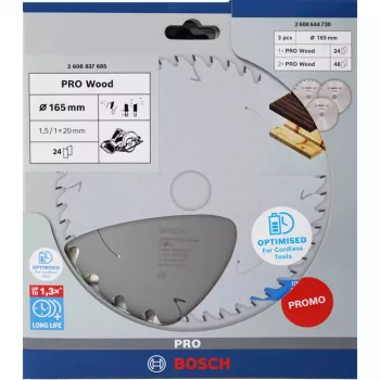 BOSCH POWERTOOLS PRO Wood Cordless Circular Saw Blade 165 mm (3-Piece Promo Pack)