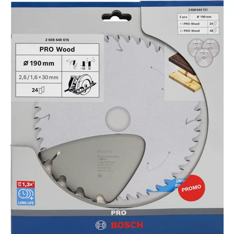 BOSCH Power Tools PRO Pjūklo diskas medienai 190 mm (3 vnt. rinkinys)