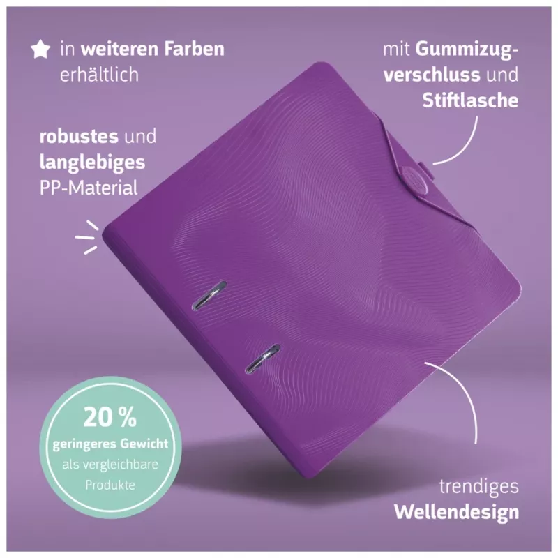 BRUNNEN WAVE Lever Arch File Purple Plastic 7,0 cm DIN A4