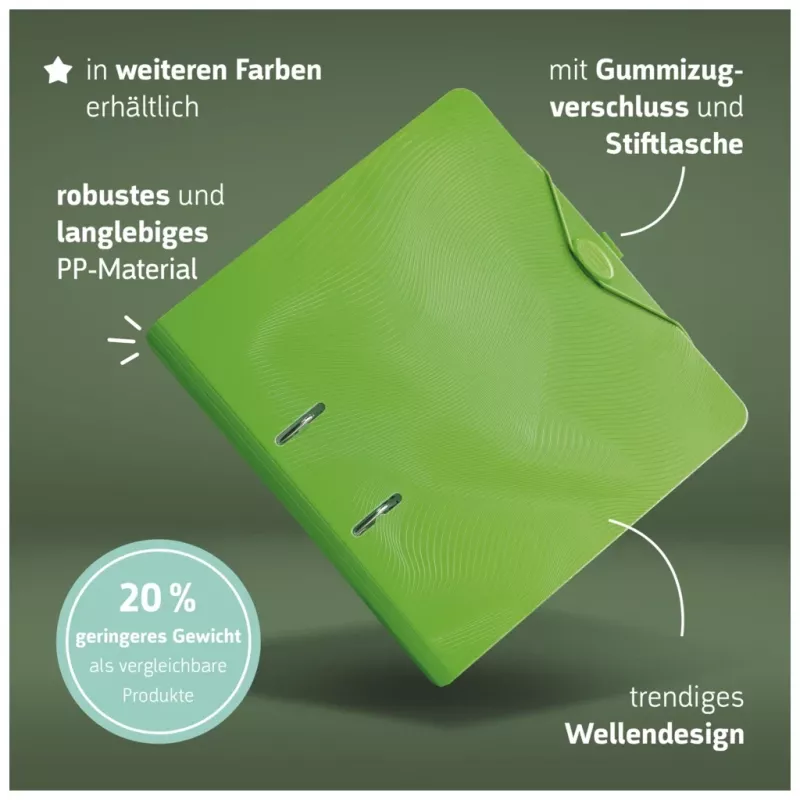 BRUNNEN WAVE Lever Arch File Kiwi Green Plastic 7 cm DIN A4