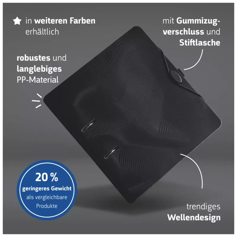 BRUNNEN WAVE Lever Arch File Onyx Black Plastic 7,0 cm DIN A4